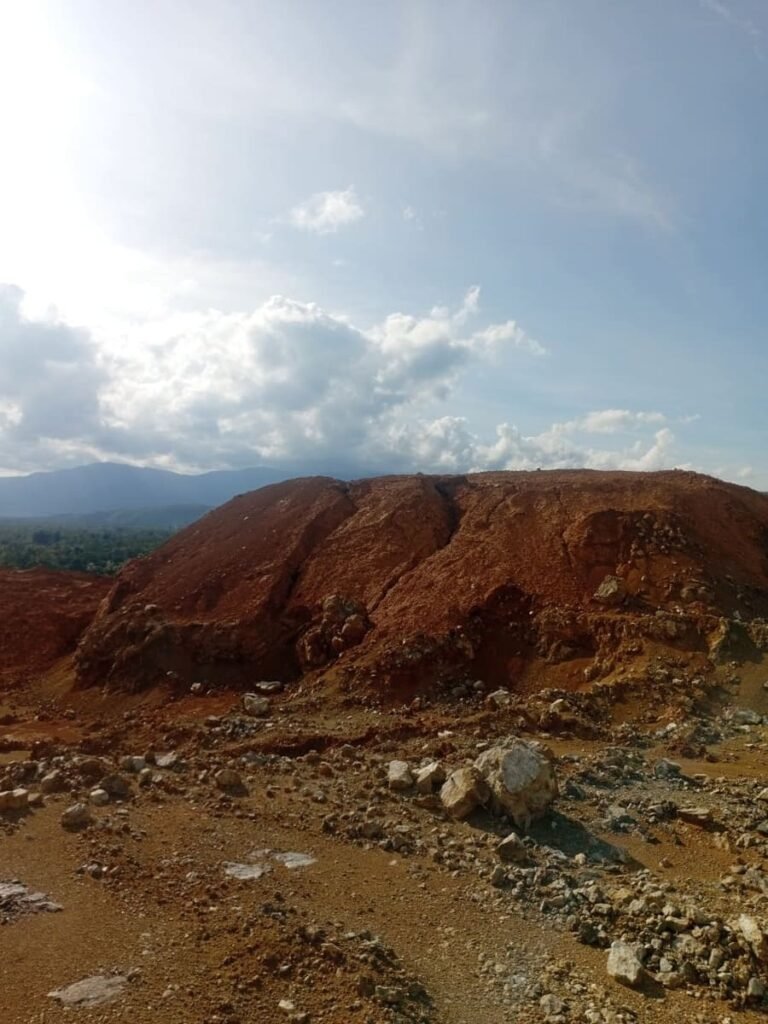 Bekas area tambang PT Sambaki Tambang Sentosa (STS) di Gunung Memeli, Kecamatan Maba, Halmahera Timur, dibiarkan terbuka tanpa pemulihan. Tidak terlihat penanaman ulang maupun pengendalian erosi di kawasan hulu yang langsung menghadap pesisir.—Dokumentasi Salawaku Institute, Januari 2026.